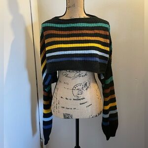 SHEIN Black Cropped Sweater with Multicolor Stripes